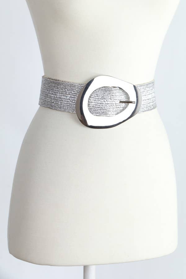 Vintage Metal Buckle Metallic Stretch Straw Belt