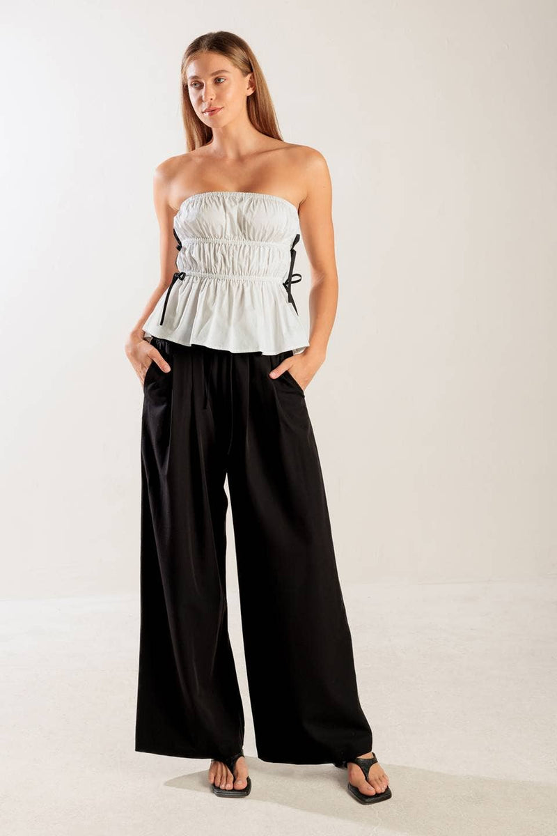 Solid Woven Strapless Top