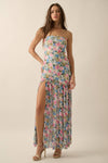 Floral Mesh Strapless Drop-Waist Maxi Dress