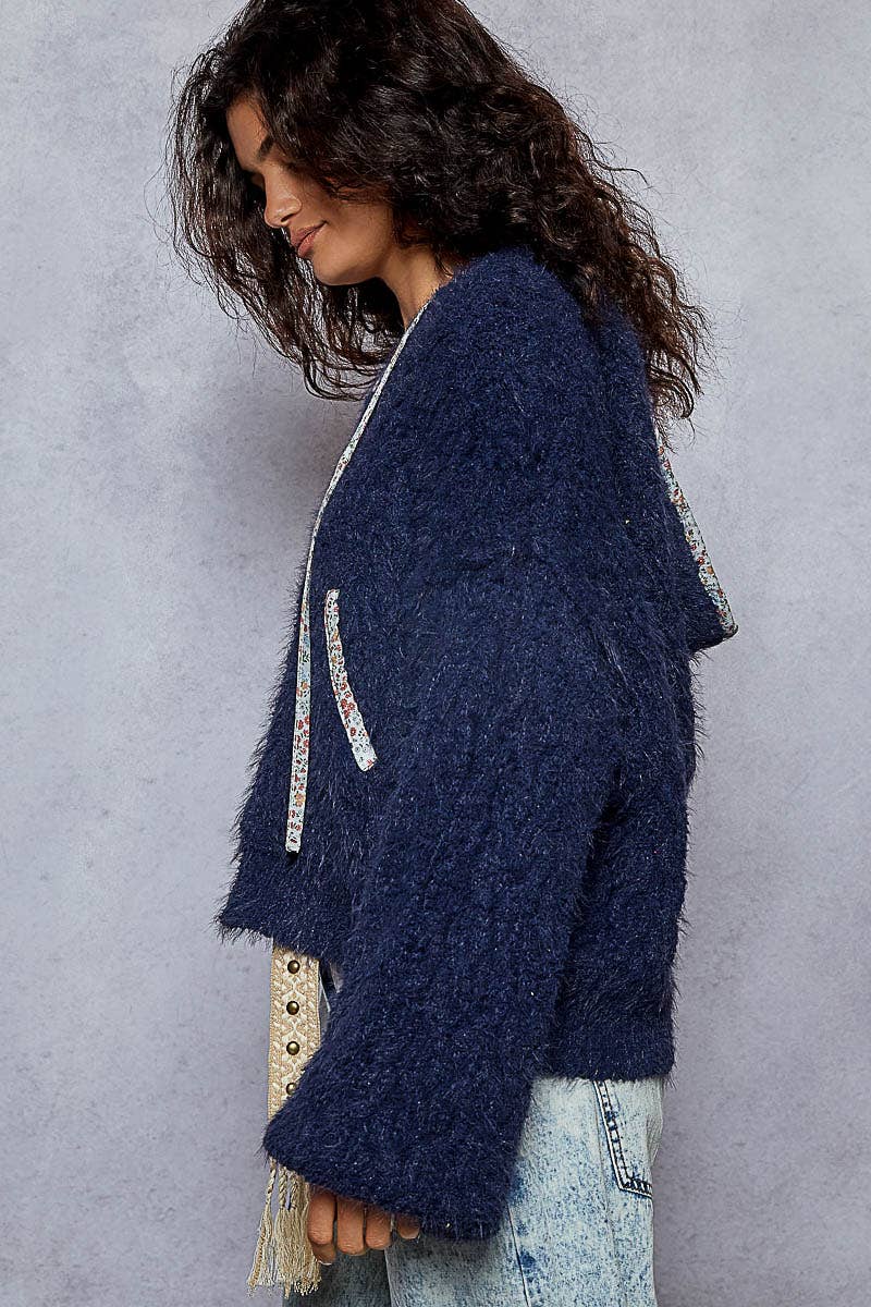 V-neck Solid Hoodie Cropped Sweater Top