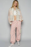 Balloon Sleeve Crochet Floral Printed Shirt