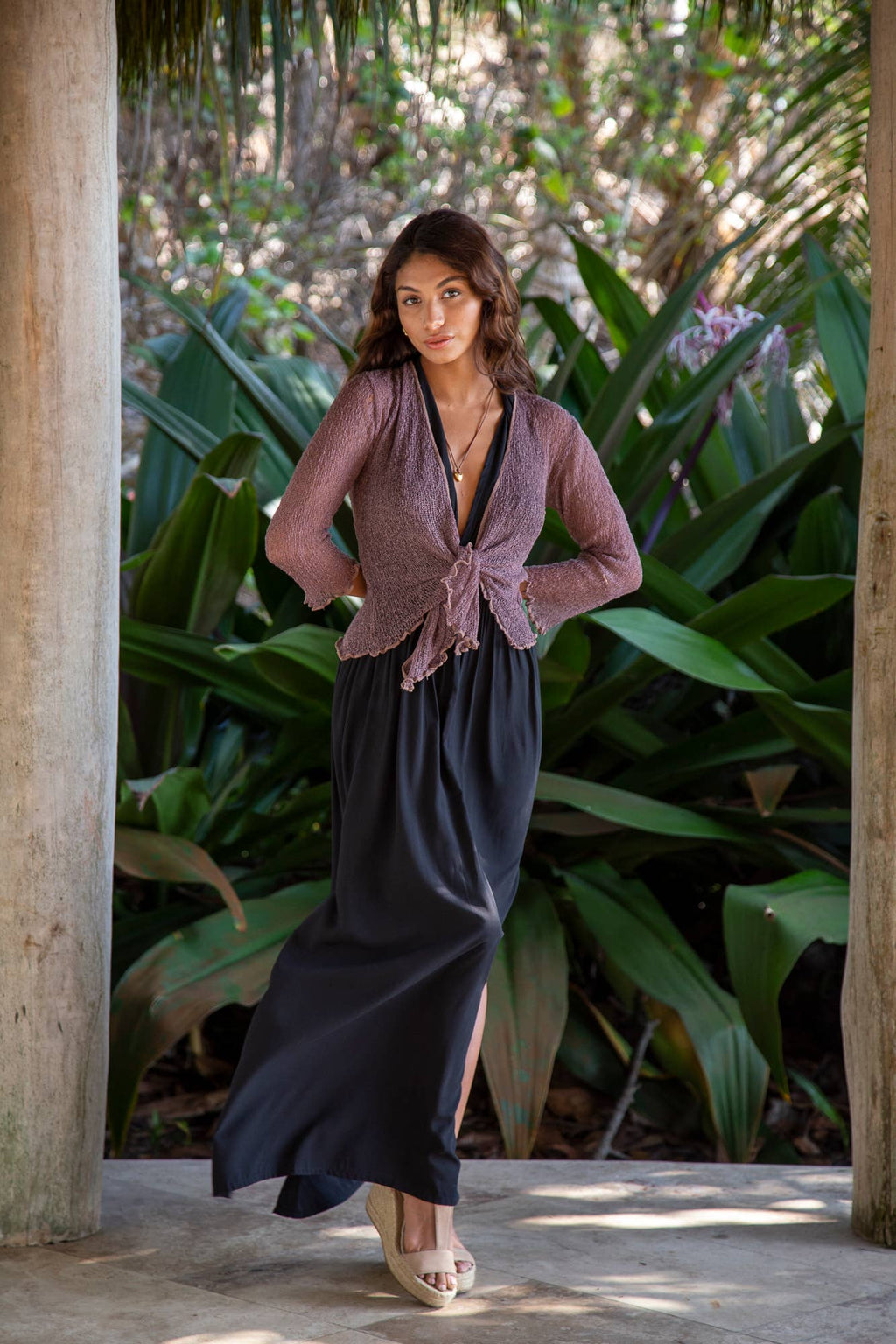 Summer Knit Sheer Cardigan Bolero Shrug Cover- Pink Chocolate