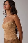 Suede Studded Scallop Detail Tube Crop Top