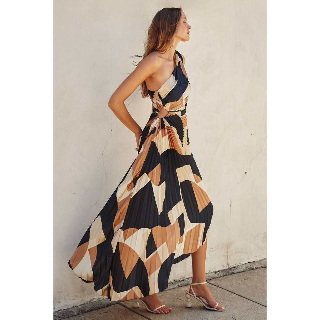First Class Asymmetrical Pleated Maxi Dress