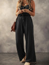 Knotted Straps Button Textured Drawstring Jumpsuit