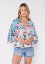 Floral Ombre Long Sleeve Surplice Blouse