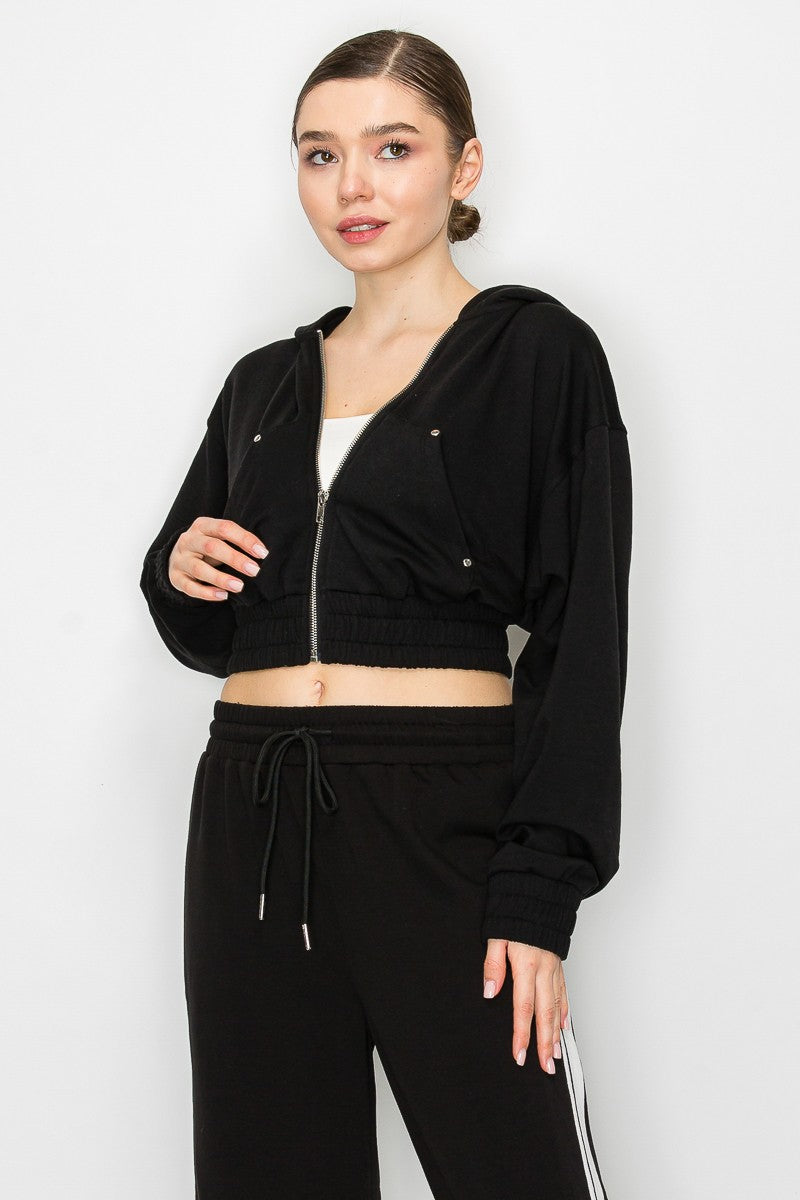 Hoodie Zip Up Pocketed Crop Jacket