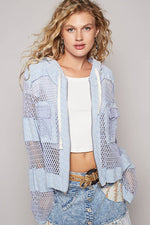 Balloon Sleeve Front Pockets Zipper Front Hoodie Top