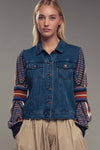 Knit Sleeves Denim Jacket