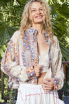 Cropped Printed Woven Crochet Button Down Shirt