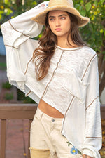 Oversized Balloon Sleeve Casual Slub Knit Top