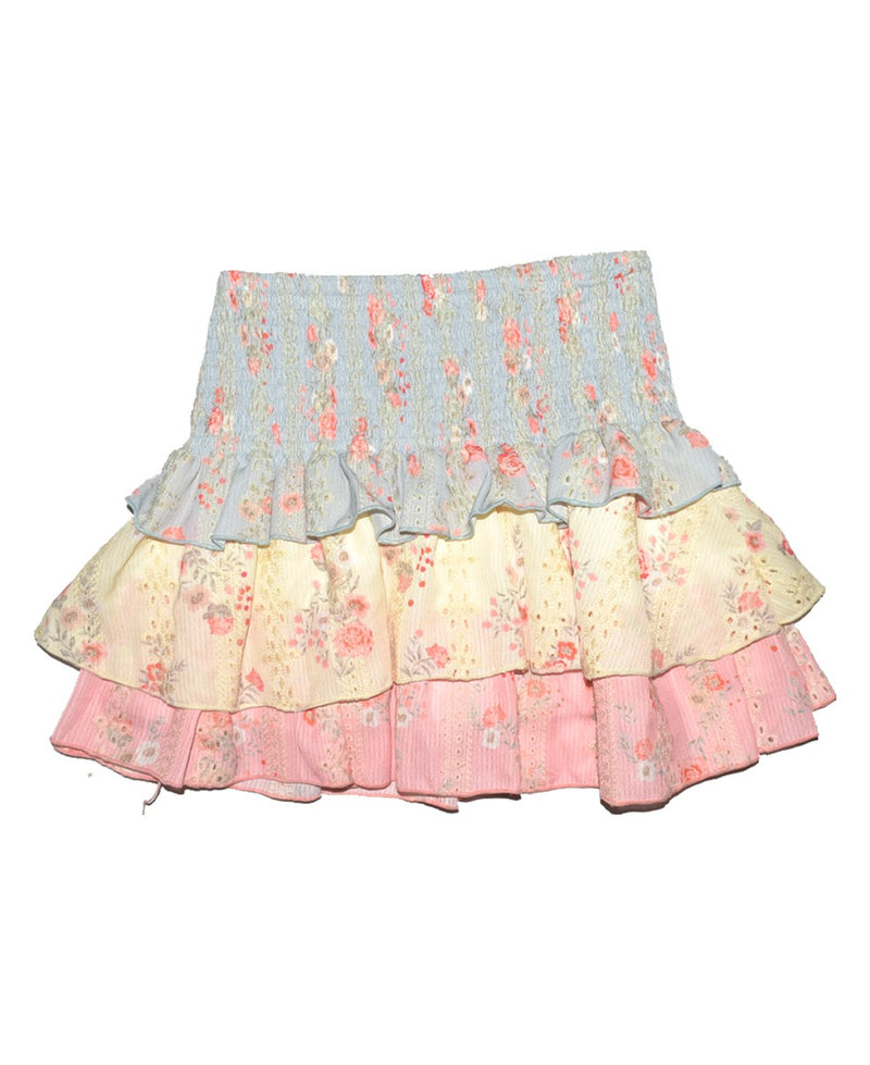 Tricolor Floral Tiered Skirt- Girls
