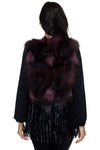 Luxurious fox fur fringe vest in deep burgundy, featuring a soft, plush texture and elegant fringe detailing, perfect for Long Island boutique fashion.