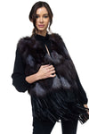 Luxurious black fox fur fringe vest featuring a chic open front and elegant layered fringe, perfect for Long Island boutique fashion.