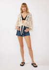 Floral Tie-Front Crochet Kimono