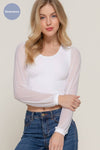 Mesh Long Sleeve Round Neck Seamless Top