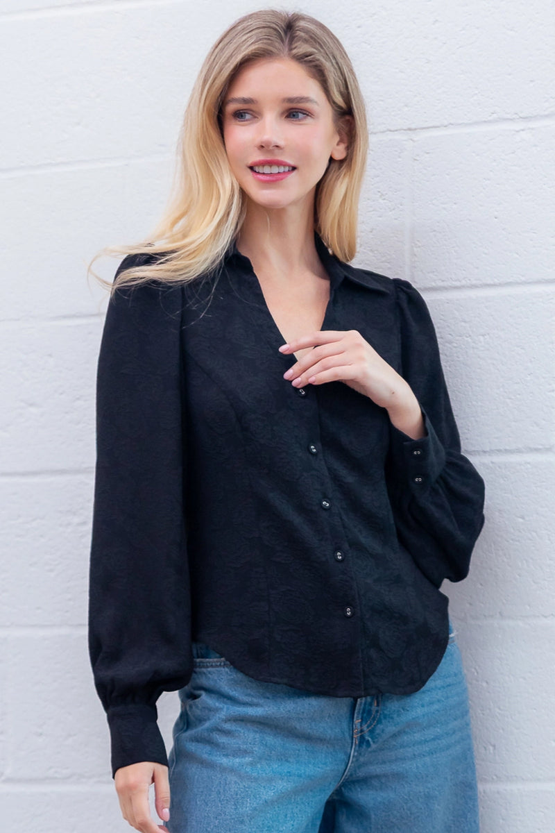 Long Sleeve Button Down Collared Blouse