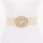 Metal Buckle Elastic Faux Straw Belt