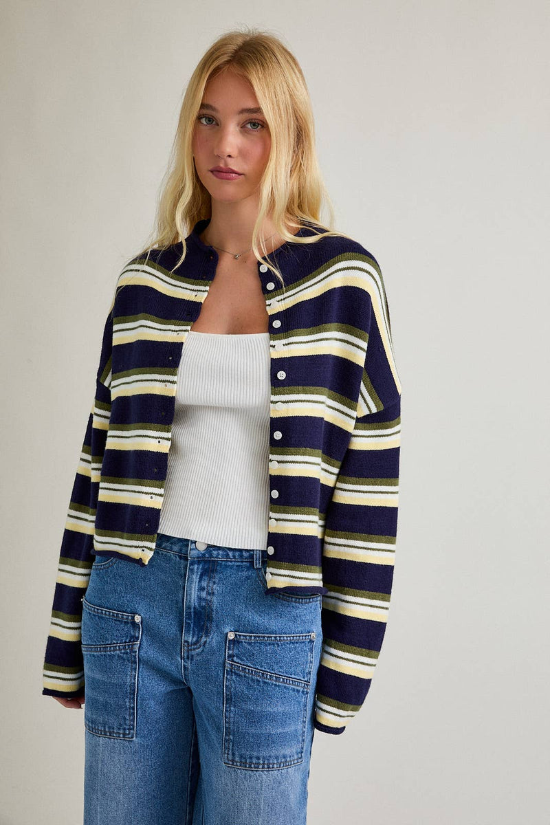Navy & Yellow Striped Cardigan