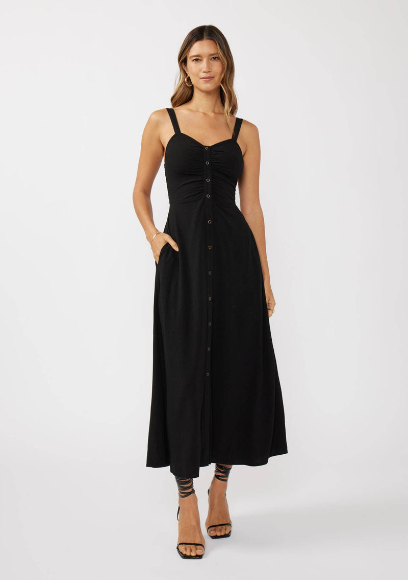 V-Neck Ruched Button Down Maxi Dress