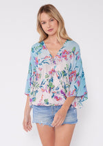Floral Ombre Long Sleeve Surplice Blouse