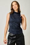 Sleeveless Shimmering Mock Neck Top