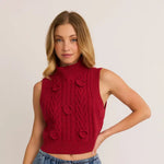 Sleeveless Mock Neck 3D Heart Sweater Top