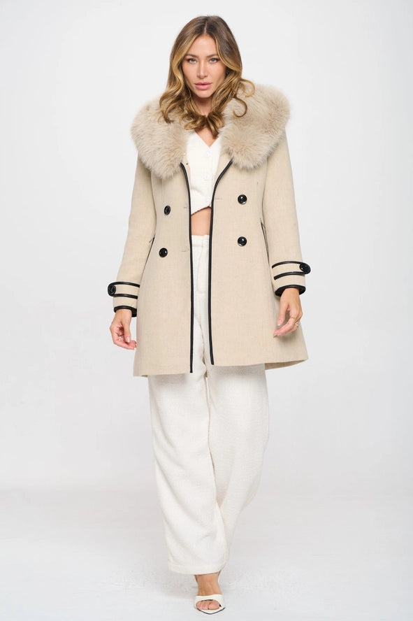 Wool Coat with Faux Fur Collar