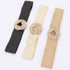 Metal Buckle Elastic Faux Straw Belt