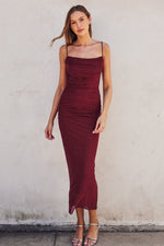 Night We Met Ruched Bodycon Maxi Dress - Wine