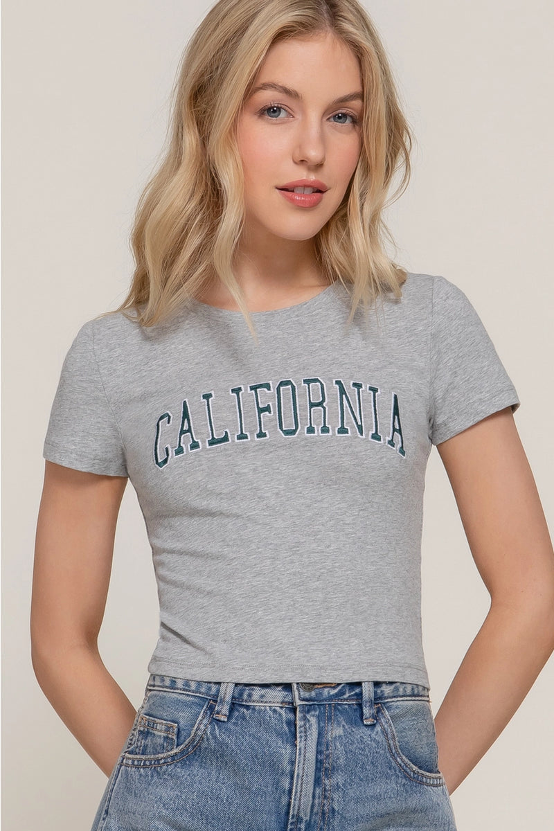 Short Sleeve Crew Neck Embroidered Top