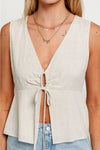 Sleeveless V-Neck Opened Shirring Top