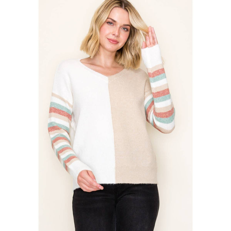 Multi Color Stripe & Color Blocked Sweater