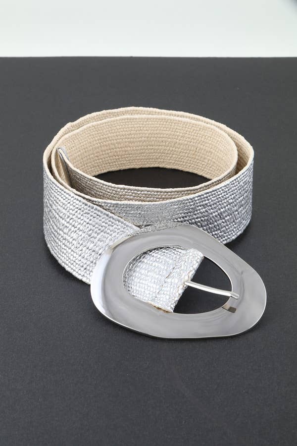 Vintage Metal Buckle Metallic Stretch Straw Belt