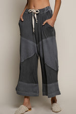 Contrast Ribbed Elastic Waist Knit Culottes Pants