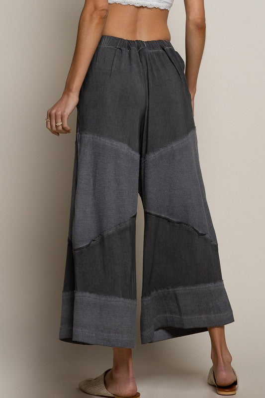 Contrast Ribbed Elastic Waist Knit Culottes Pants