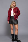 Long Sleeve Embroidery Detail Faux Suede Varsity Jacket