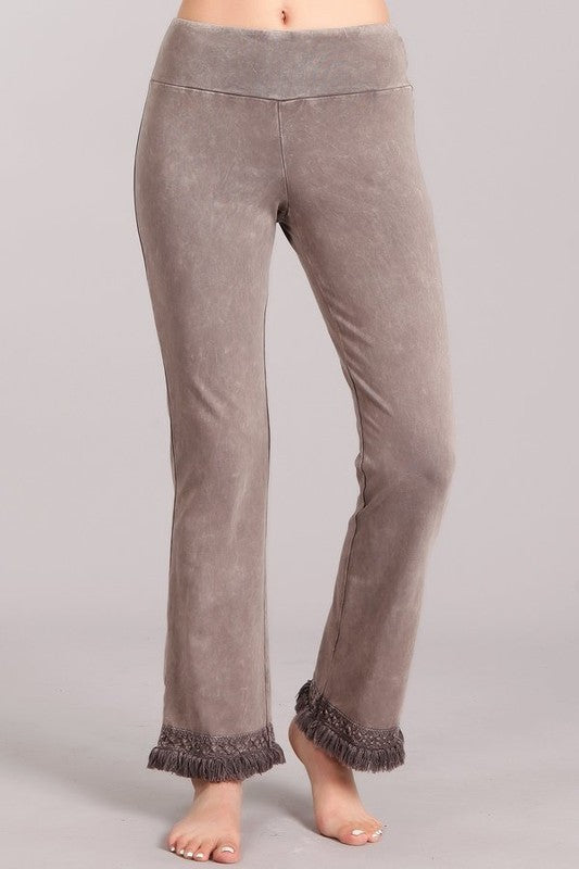 Fringed Ankle Length Pants -  Desert Taupe