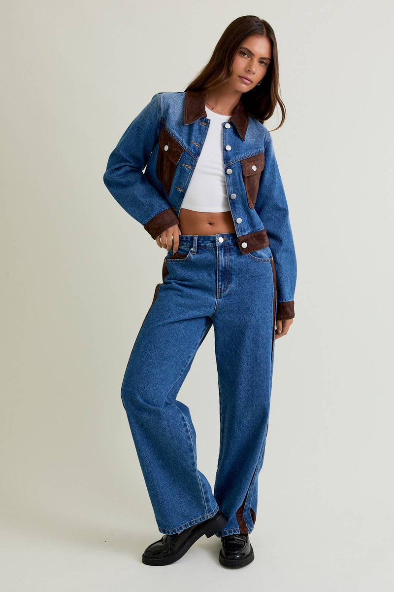 Suede Contrast Detail Denim Jacket