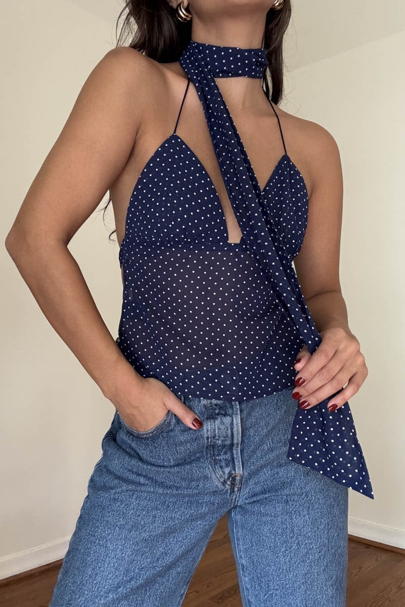 Polka Dot Print Top w Scarf