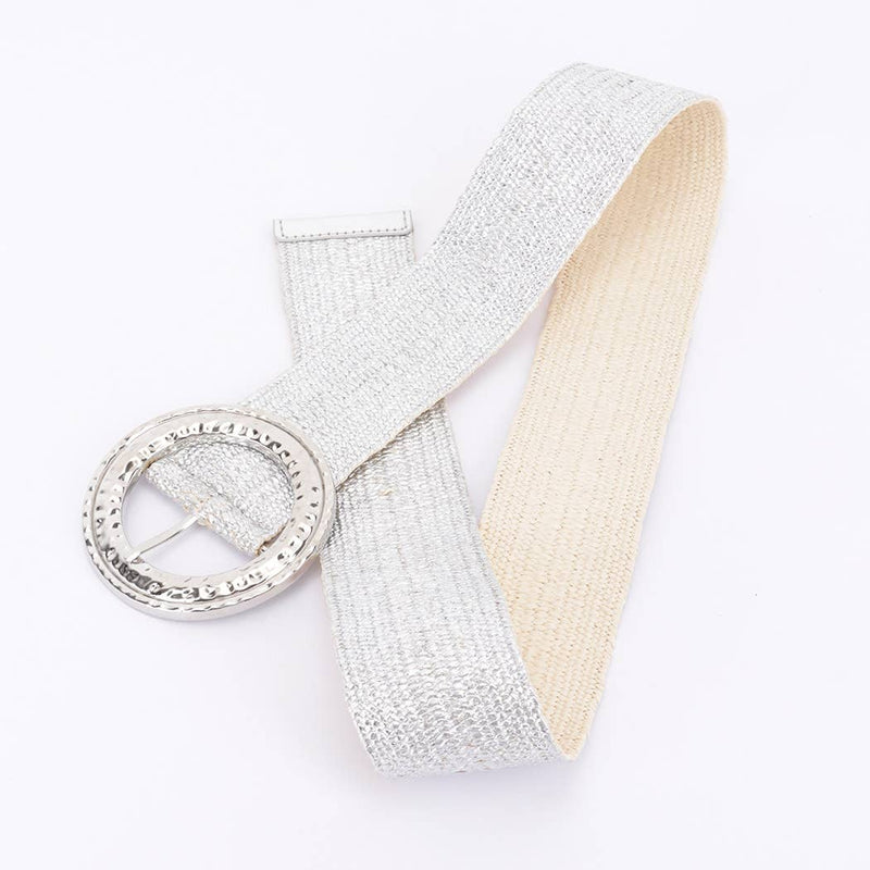 Hammered Metal Buckle Metallic Stretch Belt