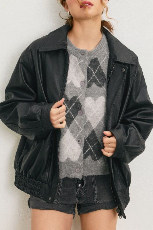 Oversized Vegan Leather Biker Jacket