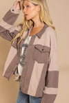 Oversize Contrast Panels Snap Button Jacket