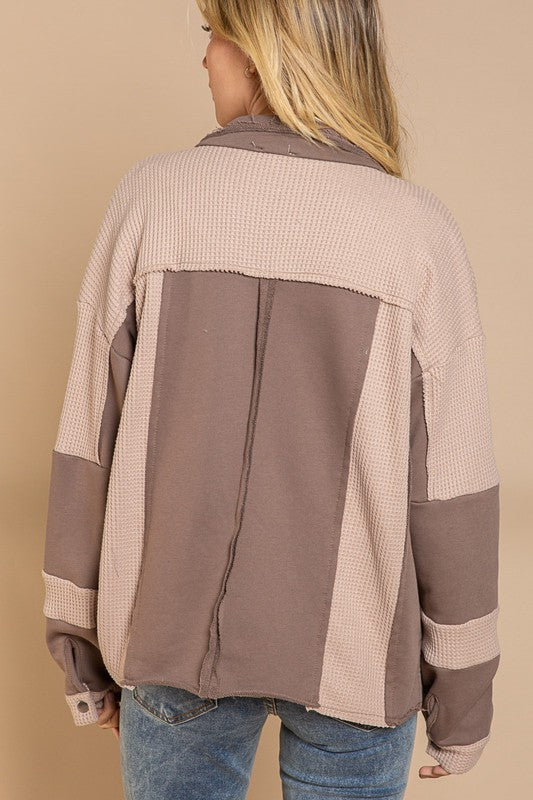 Oversize Contrast Panels Snap Button Jacket