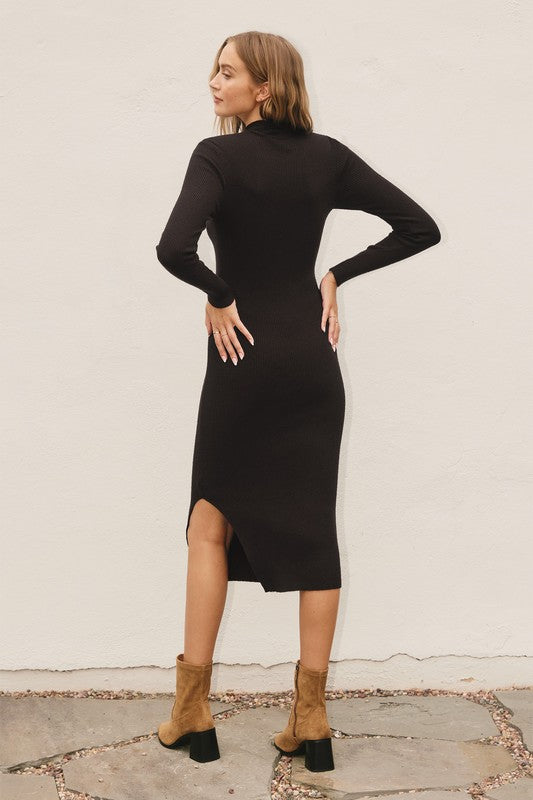 Ribbed Knit Mock Neck Dress