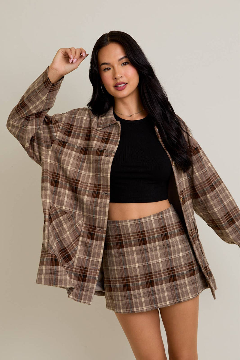 Oversized Plaid Jacket w Mini Skirt