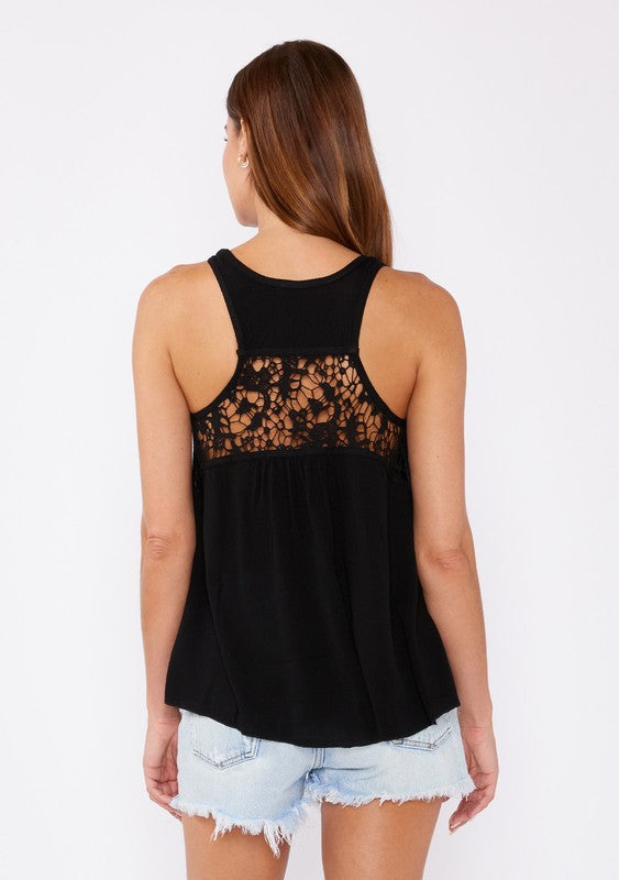 Crochet Lace Scoop Neck Twist Strap Tank Top
