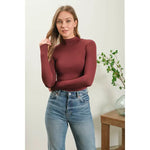 Reversible Mock Neck Long Sleeve Knit Top