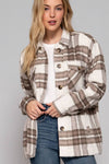 Long Sleeve Inside Faux Fur Brushed Plaid Jacket