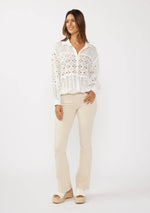 Embroidered Eyelet Patchwork Button-Down Shirt